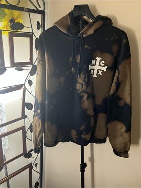 Men's Bleach-Splatter Hoodie Sweatshirt - Black & Brown